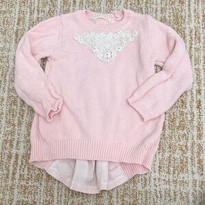 Mae Li Rose Pink Lace Accent Women's Sweater